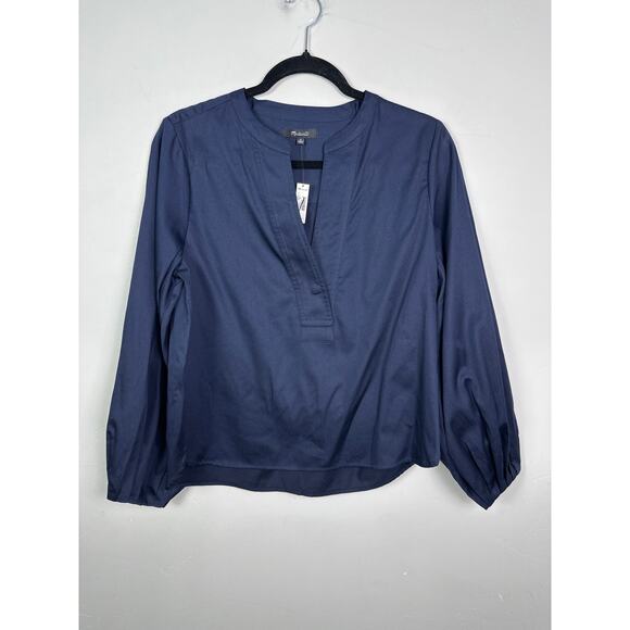 Madewell NWT Women’s Blue V Neck Romantic Holiday 24 Long Sleeve Top size Medium - Picture 1 of 7
